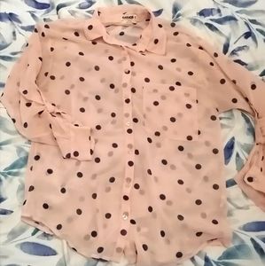 Sheer polkadot button up top